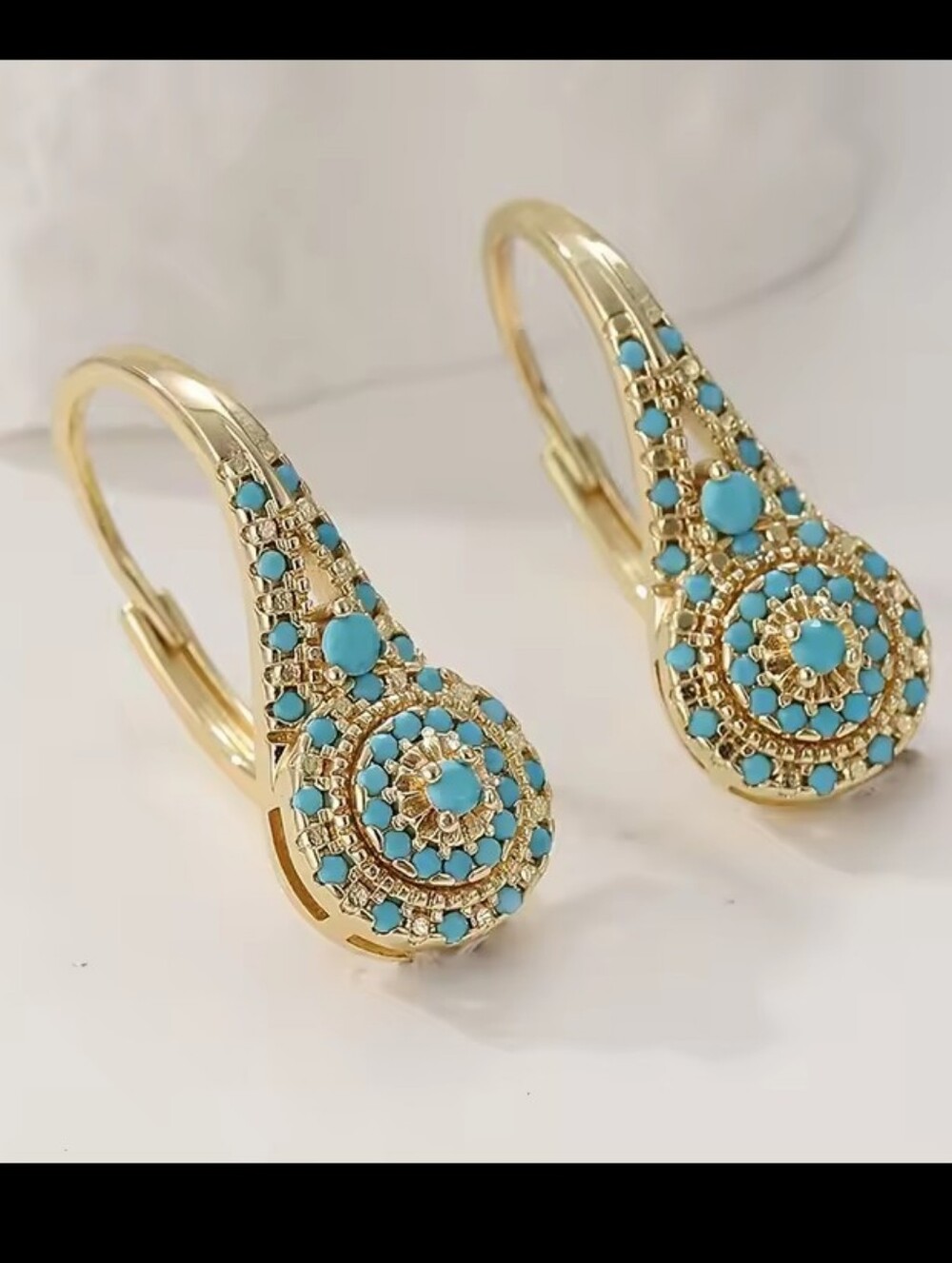 Gold  Turquoise  Earrings Women's Dangle Jewelry G28